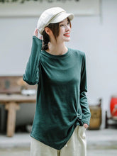 Women Retro Round Neck Loose Casual Bottoming Shirt